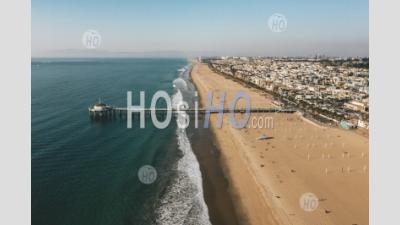 Aerial View Over Manhattan Beach In California With Green Blue Water And Blue Sky Near Los Angeles - Aerial Photography