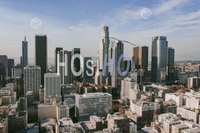 Aerial Drone View Of Los Angeles Downtown On Beautiful Sunny Day Hq