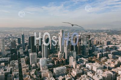 Aerial Drone View Of Los Angeles Downtown On Beautiful Sunny Day In California Hq