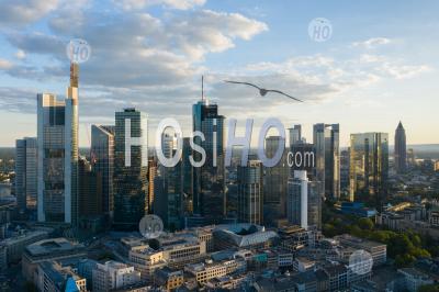 Aerial Drone View Over Frankfurt Am Main, Germany Skyline In Beautiful Afternoon Sunlight And Cloudscape In June 2020 Hq