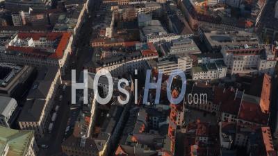 Above Typical Munich Germany Neighbourhood Residential Area And Rooftops Of Buildings, Aerial Wide Angle View - Video Drone Footage