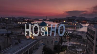 Establishing Aerial View Shot Of Athens, Port Of Piraeus, Greece - Video Drone Footage
