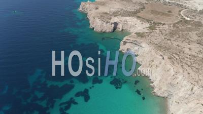 Wide Aerial Drone View Over Greek Island Mykonos In Summer With Turquoise Blue Aegean Sea 4k