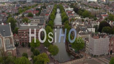 Aerial Drone View Of Empty Amsterdam Street Due To Covid 19 Coronavirus Pandemic 4k