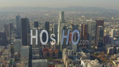Breathtaking Wide Shot Of Downtown Los Angeles, California Skyline In Beautiful Sunlight,Blue Sky, 4k - Video Drone Footage