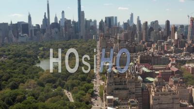 Flight Over Beautiful New York City Street At Central Park On Sunny Summer Day 4k - Video Drone Footage