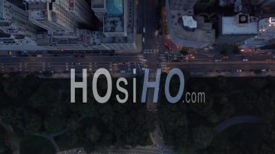 Birds Perspective Of New York City Road At Central Park With Busy Car Traffic In Beautiful 4k - Video Drone Footage