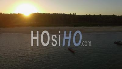 Fisherman's Beach At Dusk In Arraial D'ajuda, Brazil - Video Drone Footage