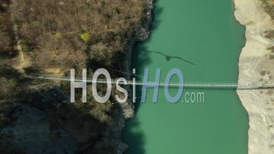Himalayan Footbridge Over Lake Monteynard, France, Drone Point Of View
