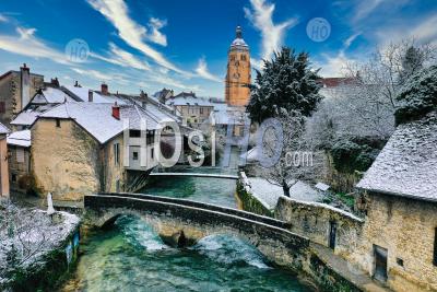 Aerial View Of Arbois City Under The Snow Seen By A Drone - Aerial Photography