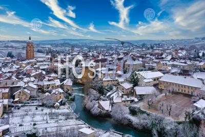 Aerial View Of Arbois City Under The Snow Seen By Drone - Aerial Photography