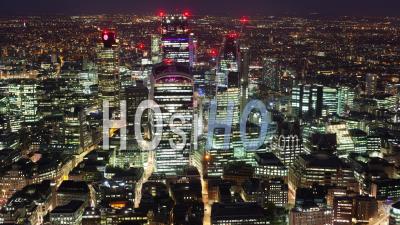 Elevated Timelapse Of A Financial District Of London At Night, London, England.