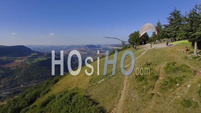 Paragliders Puncho D'agast, Millau, Aveyron, France (day) - Video Drone Footage