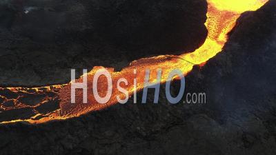 Drone Above The Lava Flow During The Eruption In Geldingadalur, South West Of Iceland