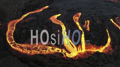 Drone Above The Lava Flow During The Eruption In Geldingadalur, South West Of Iceland