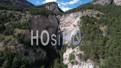 Saint-Benoit Waterfall, 90 Meters High, Between Avrieux And Aussois In Maurienne, Viewed From Drone