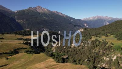 Mountains And Road Between Aussois And Modane, In Maurienne, Savoie, Viewed From Drone