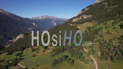 Alpine Pastures And Forest In Aussois, In Maurienne, Savoie, Viewed From Drone