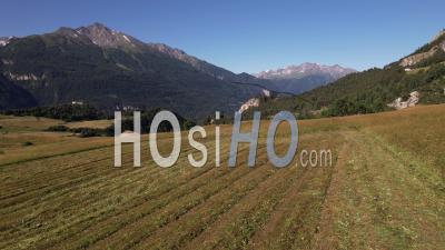 Mowed Meadows In Aussois, In Maurienne, Savoie, Viewed From Drone