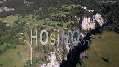 Alpine Pastures In Aussois And Gorges Carved Out By The Saint-Benoit Stream, In Maurienne, Savoie, Viewed From Drone