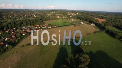 Rural Landscape With A Mowed Meadow, Alvignac In Lot, France, Viewed From Drone