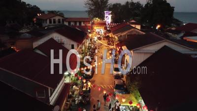 Street Decorated With Red Lantern During Chinese New Year - Video Drone Footage