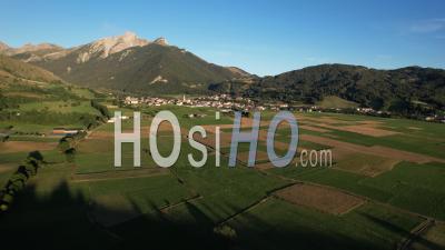 The Plain Of Ancelle At The End Of The Day, In The Champsaur Valley, Hautes-Alpes, France, Viewed From Drone