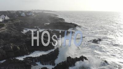 Storm Big Wave France Britany Batz-Sur-Mer Sur Mer Drone Shot