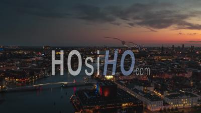 Establishing Aerial View Shot Of Copenhagen, Capital Of The North, Denmark, Mega Sunset - Video Drone Footage
