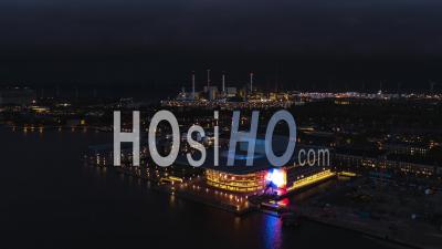  Establishing Aerial View Shot Of Copenhagen, Capital Of The North, Denmark, At Night Evening - Video Drone Footage