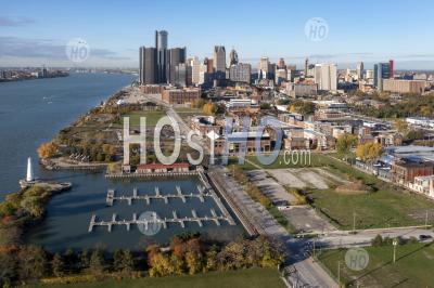 Downtown Detroit And The Detroit River - Aerial Photography