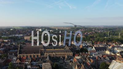Belfry Of Cambrai During A Sunny Summer Morning - Video Drone Footage