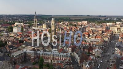 Belfry Of Cambrai During A Sunny Summer Morning - Video Drone Footage