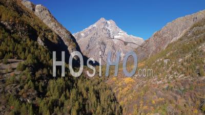 Mount Pelvoux In Autumn, Ecrins National Park, Hautes-Alpes, France, Viewed From Drone