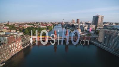 Establishing Aerial View Shot Of Berlin, Germany, River Spree, Capital City - Video Drone Footage