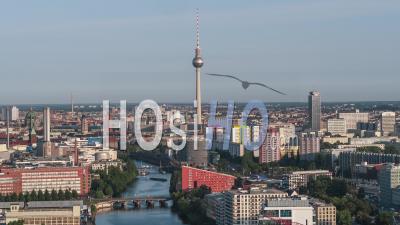 Establishing Aerial View Shot Of Berlin, Germany, River Spree, Capital City - Video Drone Footage