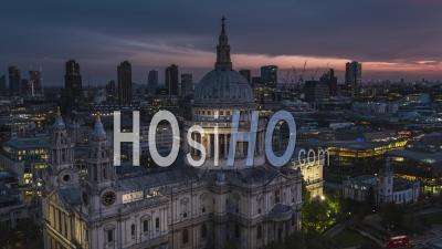 Red Light Over St Pauls Cathedral, Establishing Aerial View Shot Of London Uk, United Kingdom - Video Drone Footage