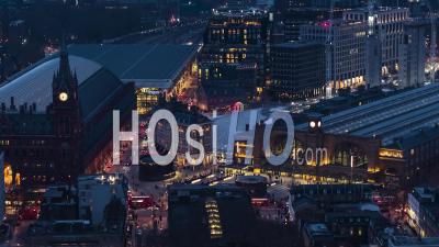 Kings Cross St Pancras, Establishing Aerial View Shot Of London Uk, United Kingdom - Video Drone Footage