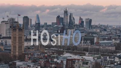 Westminster, British Parliament, Establishing Aerial View Shot Of London Uk, United Kingdom - Video Drone Footage