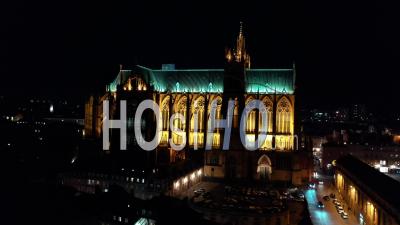 Illuminated Cathedral Saint-Etienne - Metz - Video Drone Footage