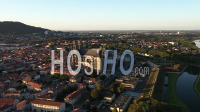 Toul Cathedral And The City Of Toul At The Sunset - Video Drone Footage
