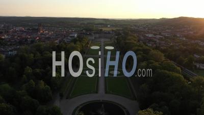 Luneville Castle And Its Garden Its Fountains At The Sunset - Video Drone Footage