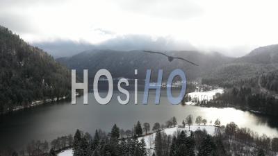 Longemer Lake Under The Snow - Vosges - Video Drone Footage