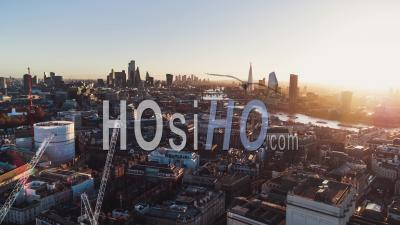 Jolly Sun Rise Over Skyline, Establishing Aerial View Shot Of London Uk, United Kingdom - Video Drone Footage
