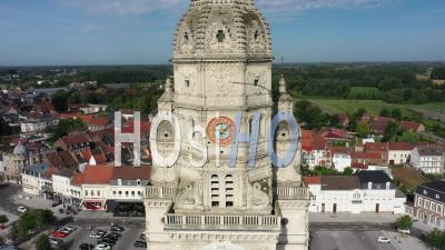 Clock Of Abbey Tower - Saint-Amand-Les-Eaux - Video Drone Footage