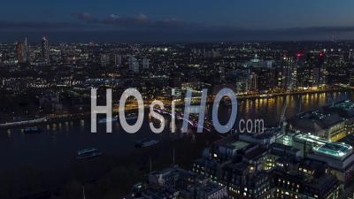 Westminster And Victoria, Establishing Aerial View Shot Of London Uk, United Kingdom At Night Evening - Video Drone Footage