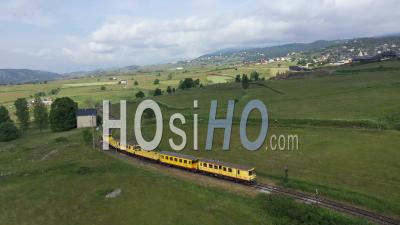 Little Yellow Train At Bolquere-Eyne Station - Video Drone Footage