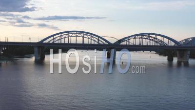 Truss Bridge At Sunset - Video Drone Footage