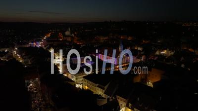 Montbeliard Town By Night - Video Drone Footage