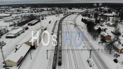 Railway Station At The Rural Finland - Video Drone Footage